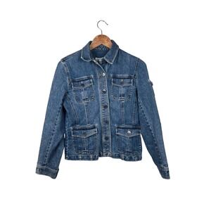 Jones New York Stretch Vintage Womens Small Blue Denim Jean Jacket Y2K USA